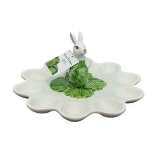 Ceramic Bunny Deviled Egg Plate | Easter Serving Tray | Rabbit Cabbage Platter
